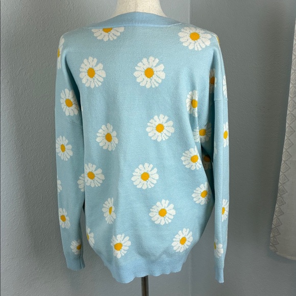 Daisy Floral Blue Women's Sweater Cardigan Size XL - Picture 2 of 8